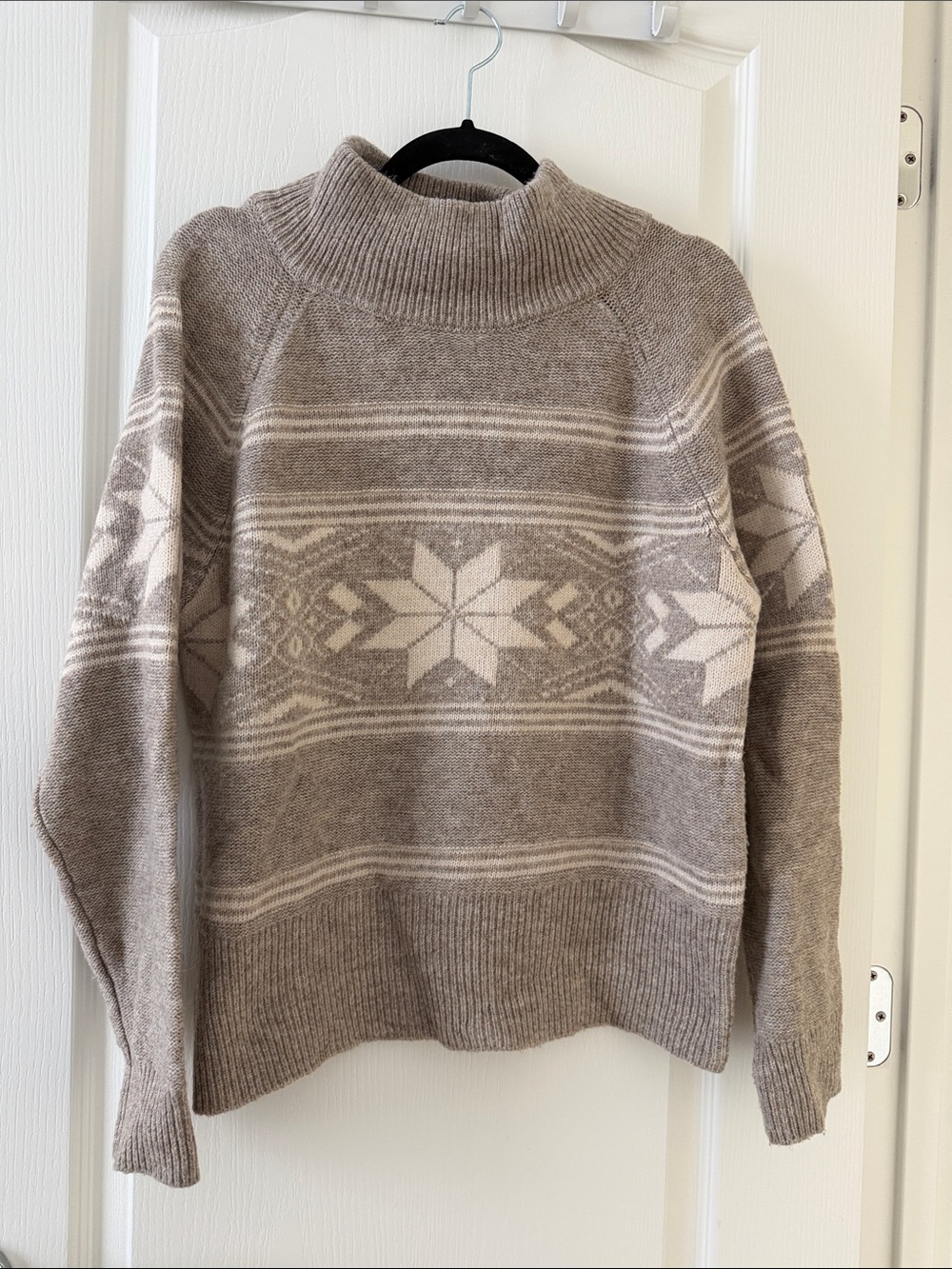 Vici Taupe and Ivory Snowflake Turtleneck Sweater